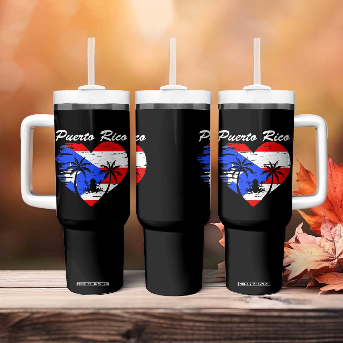 Puerto Rico Tumbler With Handle Boricua Coqui Frog Vintage Puerto Rican Flag TS11 Print Your Wear