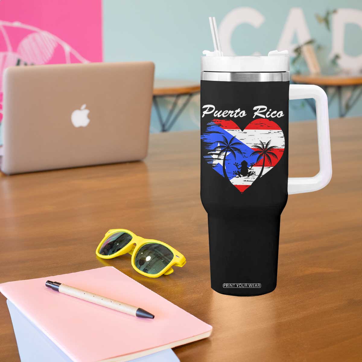 Puerto Rico Tumbler With Handle Boricua Coqui Frog Vintage Puerto Rican Flag TS11 Print Your Wear