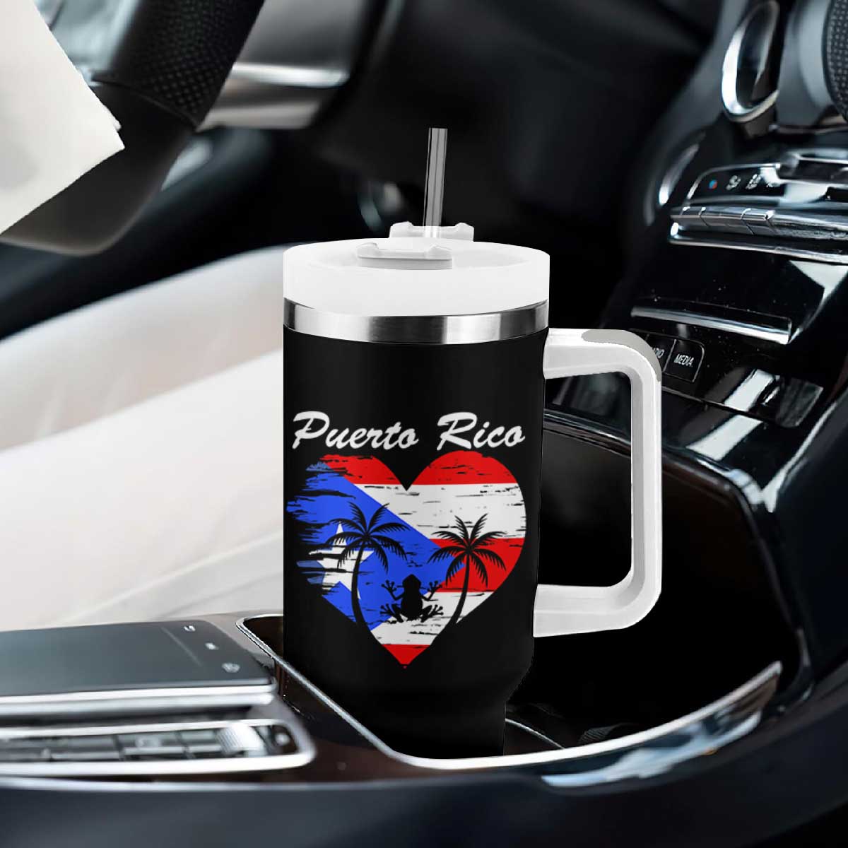 Puerto Rico Tumbler With Handle Boricua Coqui Frog Vintage Puerto Rican Flag TS11 Print Your Wear