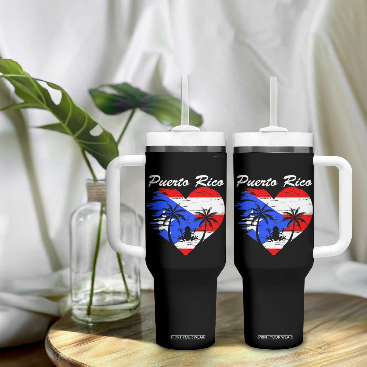 Puerto Rico Tumbler With Handle Boricua Coqui Frog Vintage Puerto Rican Flag TS11 Print Your Wear