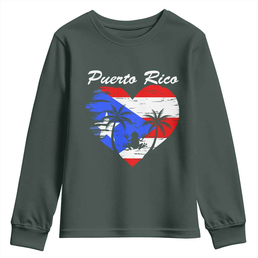 Puerto Rico Youth Sweatshirt Boricua Coqui Frog Vintage Puerto Rican Flag TS11 Dark Forest Green Print Your Wear