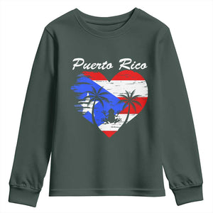 Puerto Rico Youth Sweatshirt Boricua Coqui Frog Vintage Puerto Rican Flag TS11 Dark Forest Green Print Your Wear