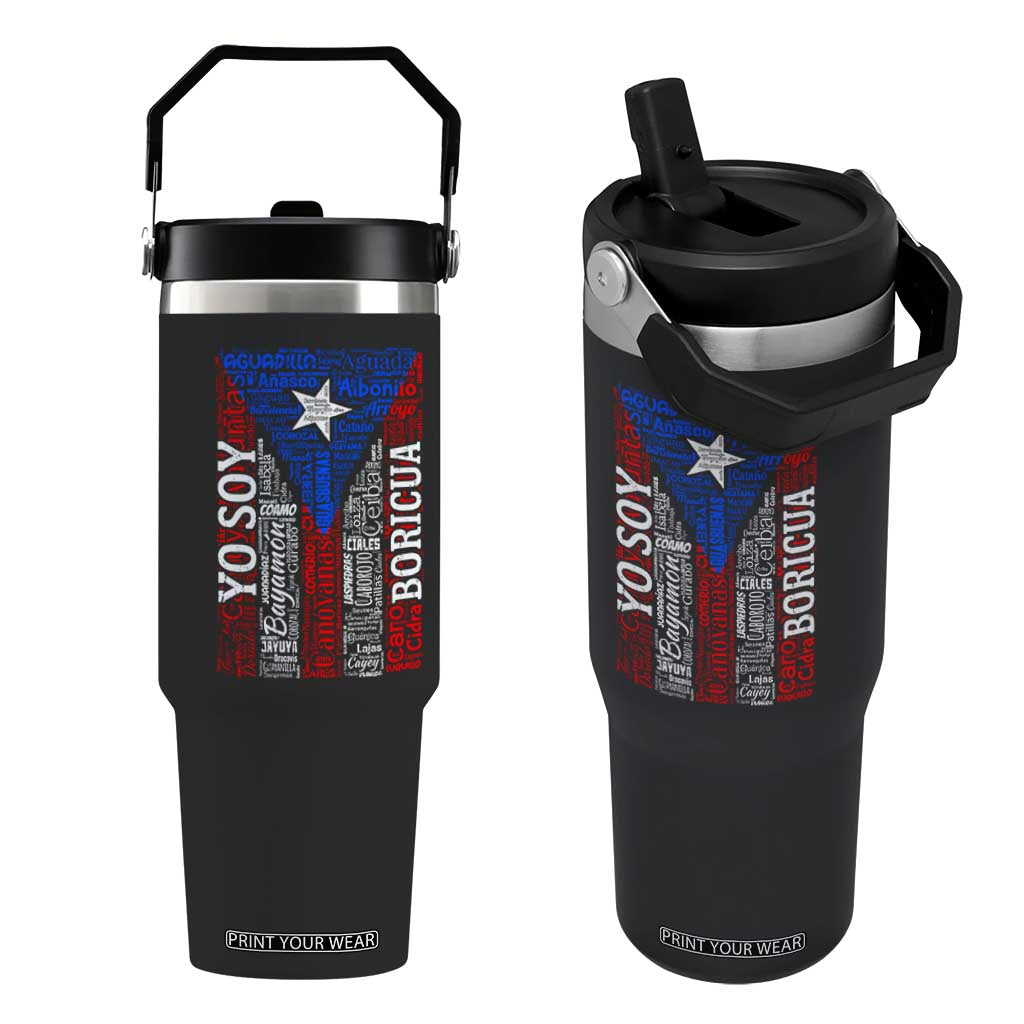 Puerto Rican Flag Puerto Rico Towns And Cities Flip Straw Tumbler TS11 One Size: 30 oz Black Print Your Wear