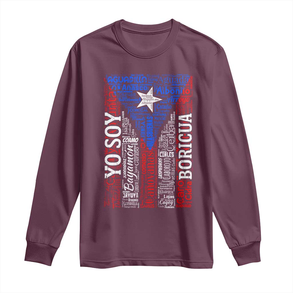 Puerto Rican Flag Puerto Rico Towns And Cities Long Sleeve Shirt TS11 Maroon Print Your Wear