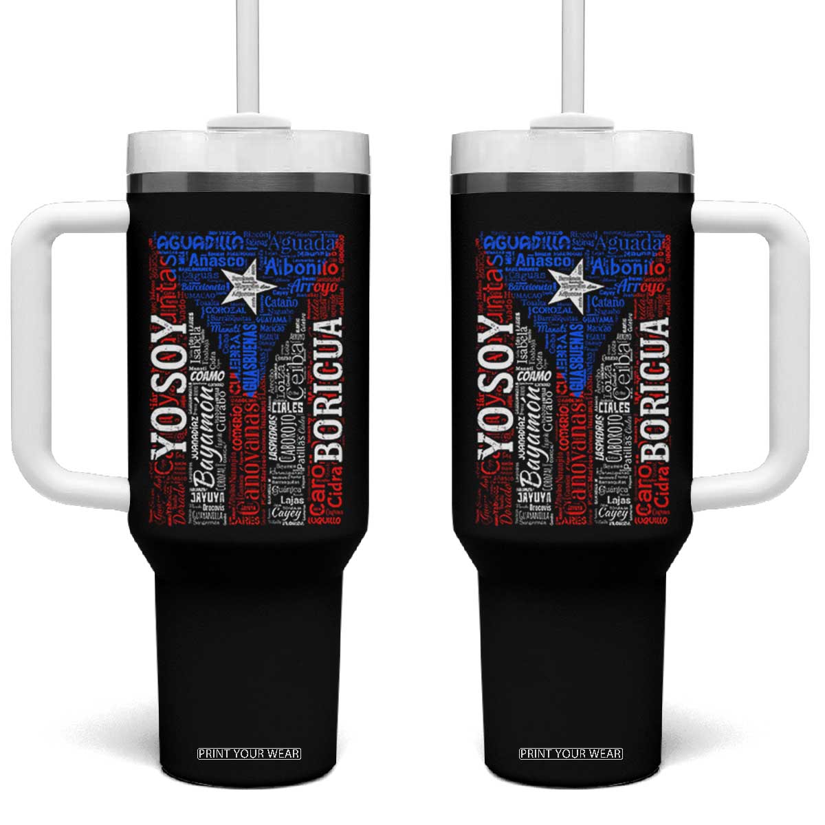 Puerto Rican Flag Puerto Rico Towns And Cities Tumbler With Handle TS11 One Size: 40 oz Black Print Your Wear