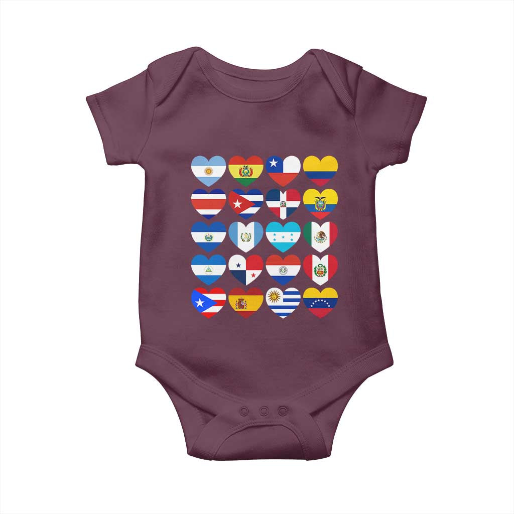Hispanic Heritage Month Latin American Countries Heart Baby Onesie TS11 Maroon Print Your Wear