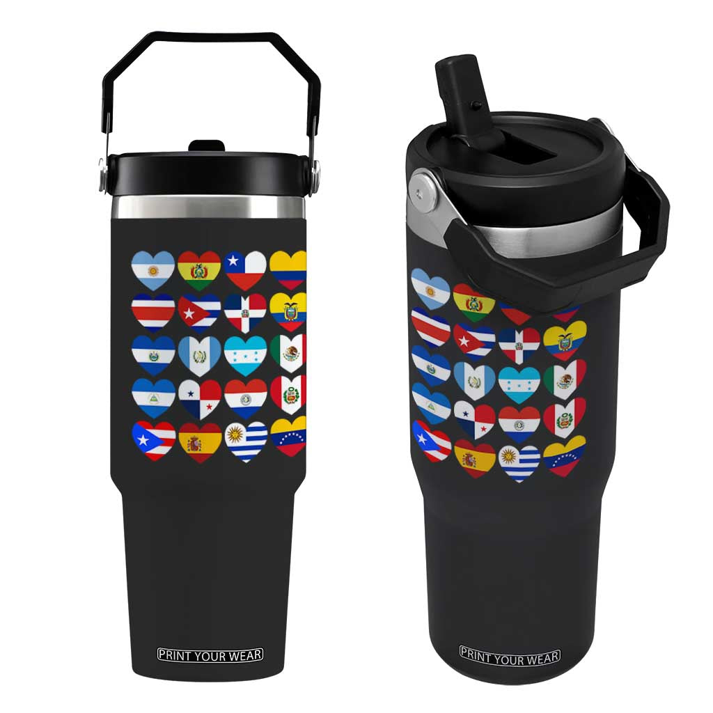 Hispanic Heritage Month Latin American Countries Heart Flip Straw Tumbler TS11 One Size: 30 oz Black Print Your Wear