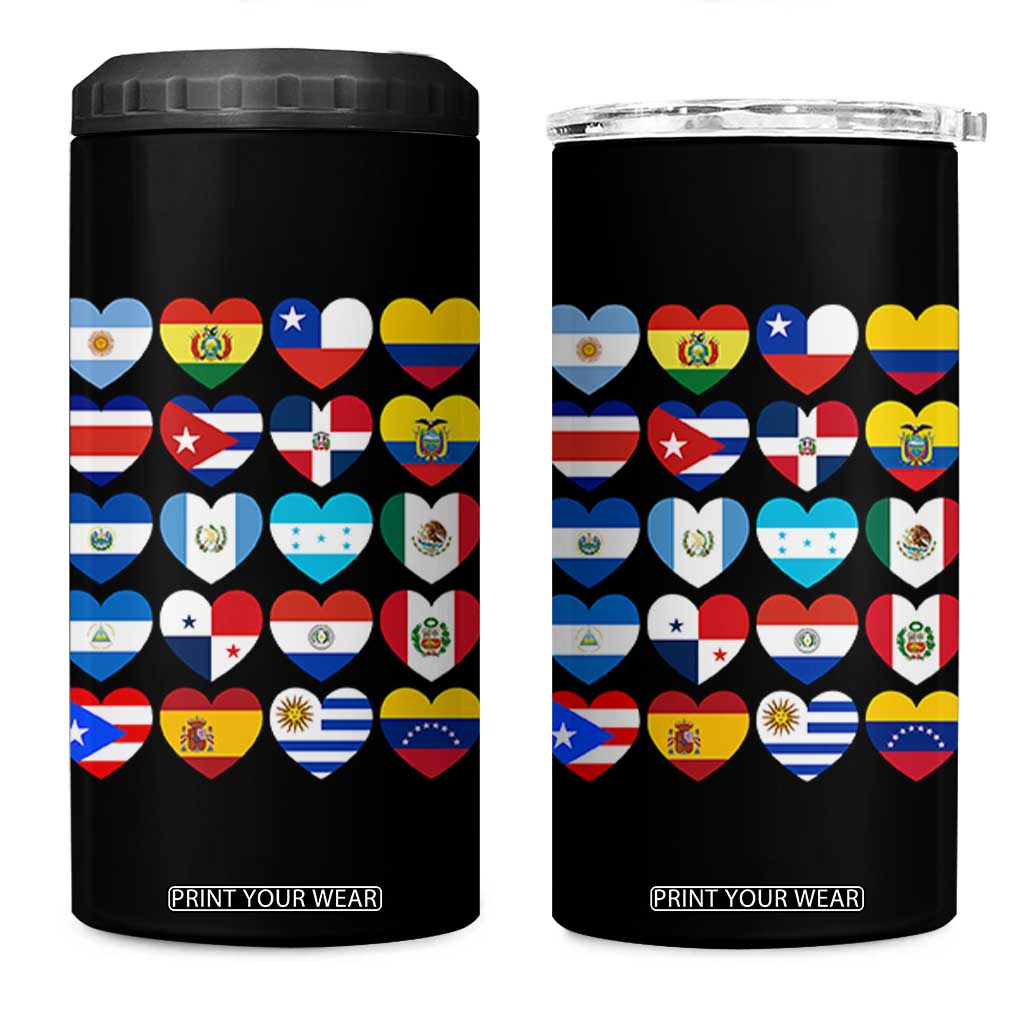 Hispanic Heritage Month Latin American Countries Heart 4 in 1 Can Cooler Tumbler TS11 One Size: 16 oz Black Print Your Wear