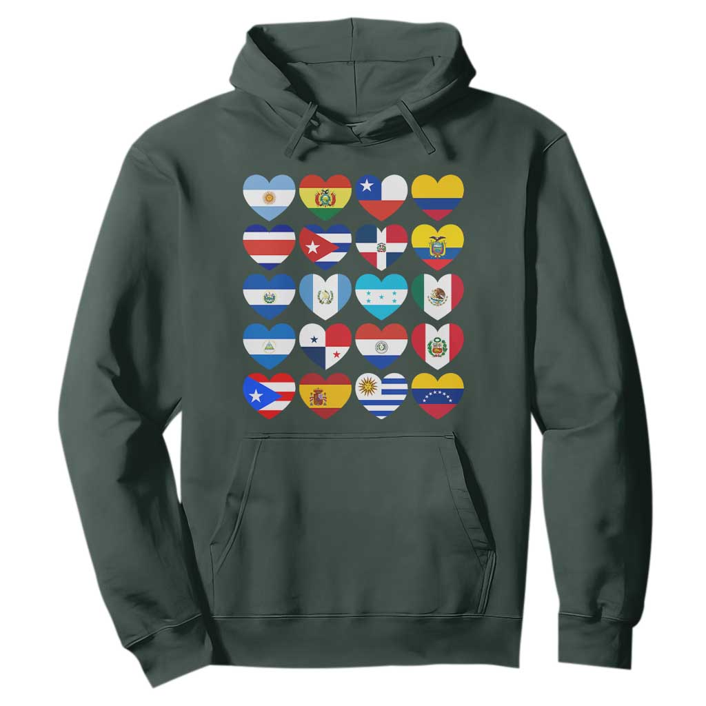 Hispanic Heritage Month Latin American Countries Heart Hoodie TS11 Dark Forest Green Print Your Wear