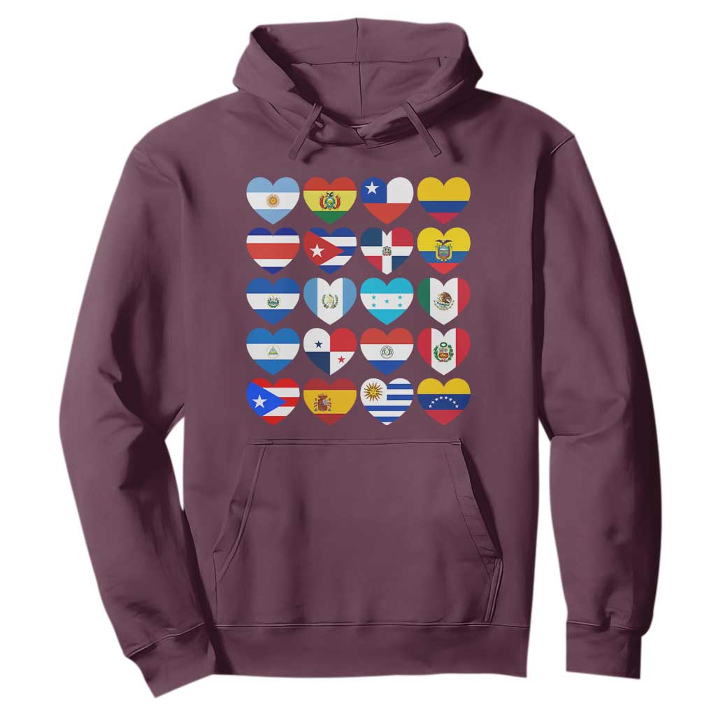 Hispanic Heritage Month Latin American Countries Heart Hoodie TS11 Maroon Print Your Wear