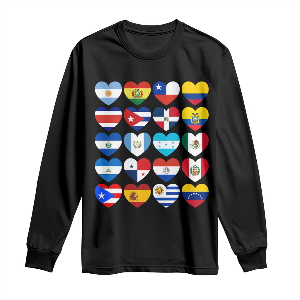 Hispanic Heritage Month Latin American Countries Heart Long Sleeve Shirt TS11 Black Print Your Wear