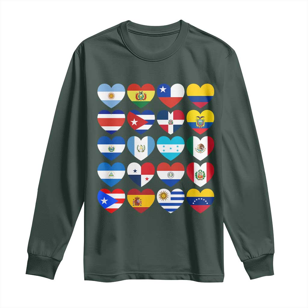 Hispanic Heritage Month Latin American Countries Heart Long Sleeve Shirt TS11 Dark Forest Green Print Your Wear