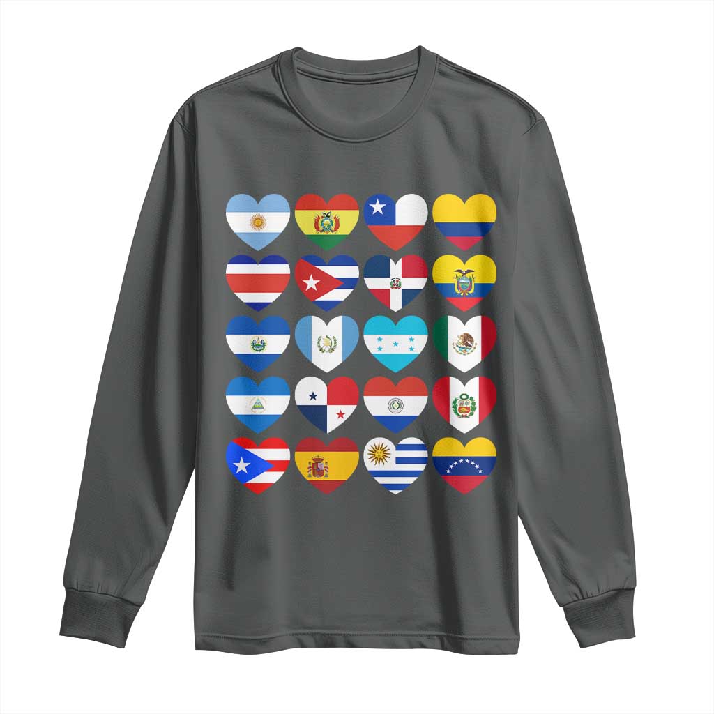Hispanic Heritage Month Latin American Countries Heart Long Sleeve Shirt TS11 Dark Heather Print Your Wear