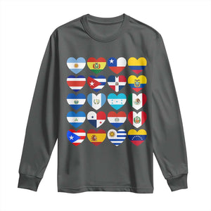 Hispanic Heritage Month Latin American Countries Heart Long Sleeve Shirt TS11 Dark Heather Print Your Wear