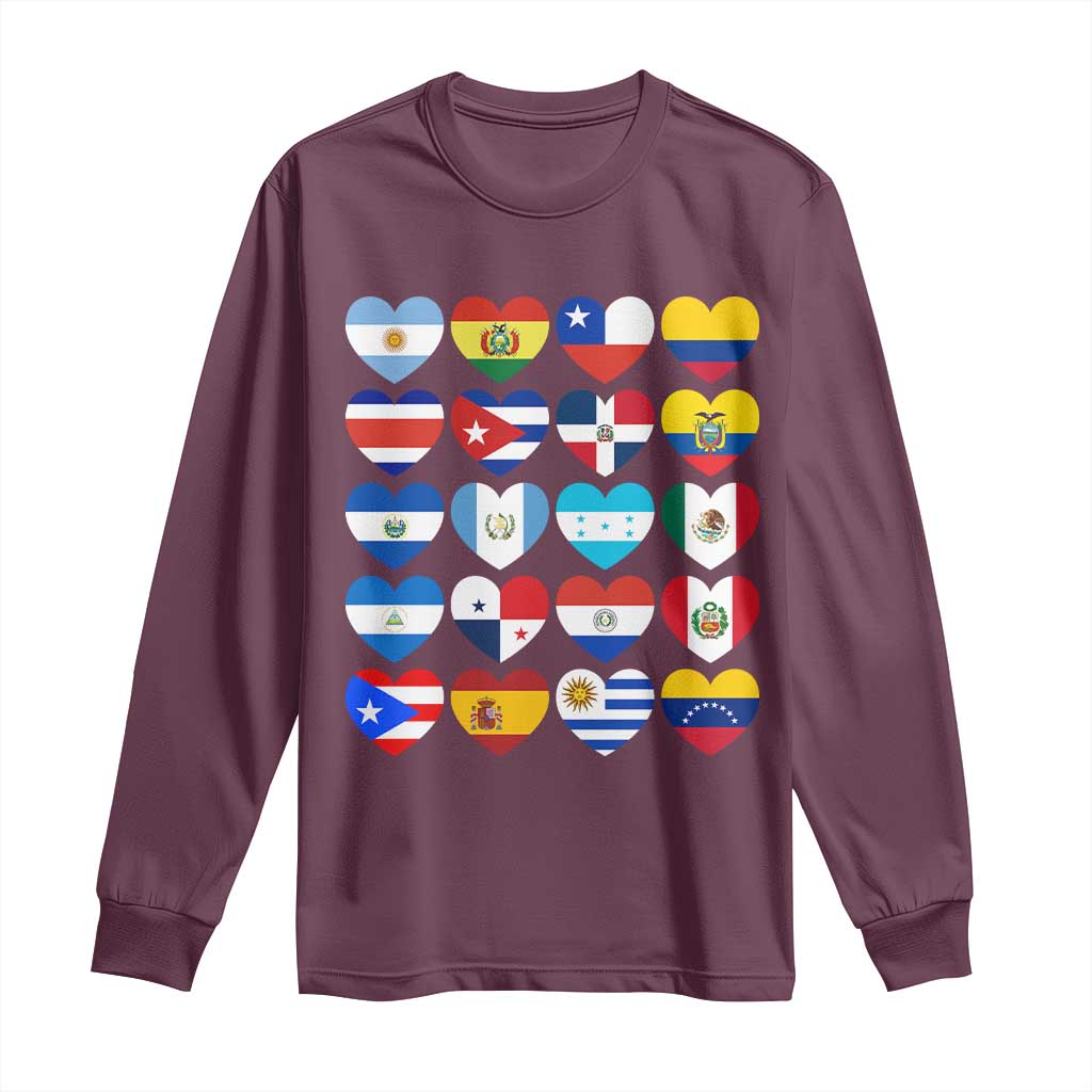 Hispanic Heritage Month Latin American Countries Heart Long Sleeve Shirt TS11 Maroon Print Your Wear