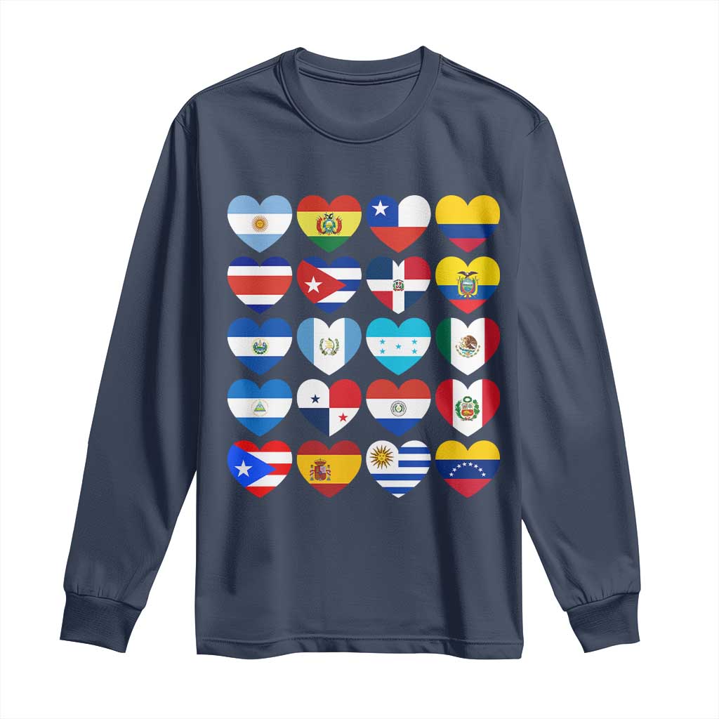 Hispanic Heritage Month Latin American Countries Heart Long Sleeve Shirt TS11 Navy Print Your Wear