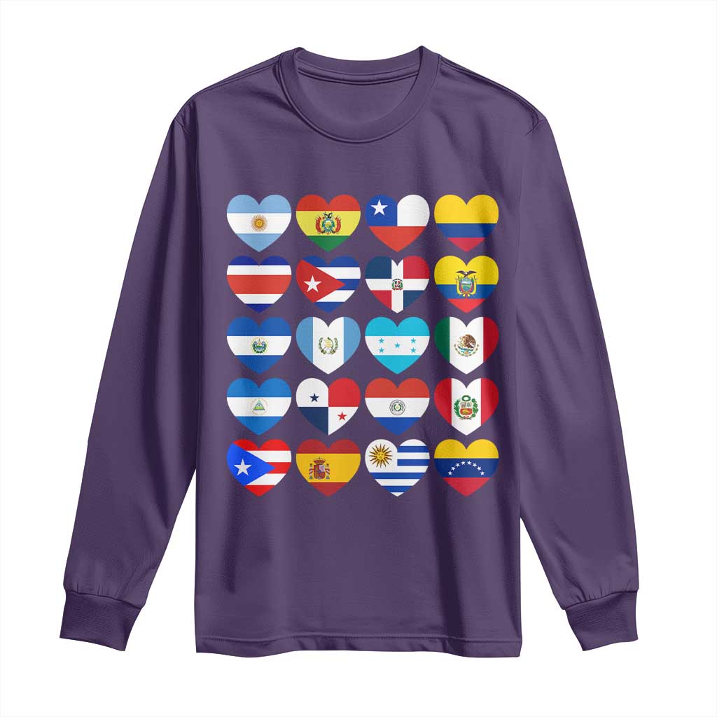Hispanic Heritage Month Latin American Countries Heart Long Sleeve Shirt TS11 Purple Print Your Wear