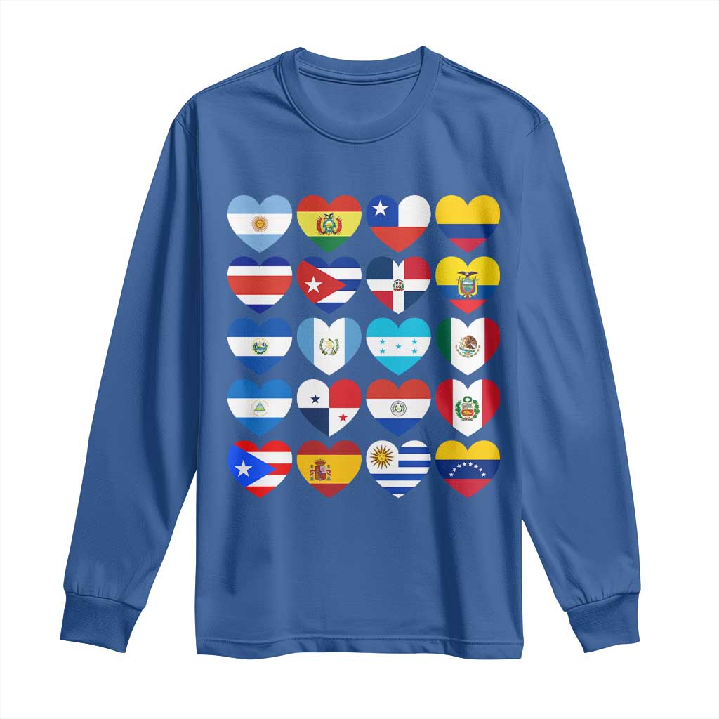 Hispanic Heritage Month Latin American Countries Heart Long Sleeve Shirt TS11 Royal Blue Print Your Wear