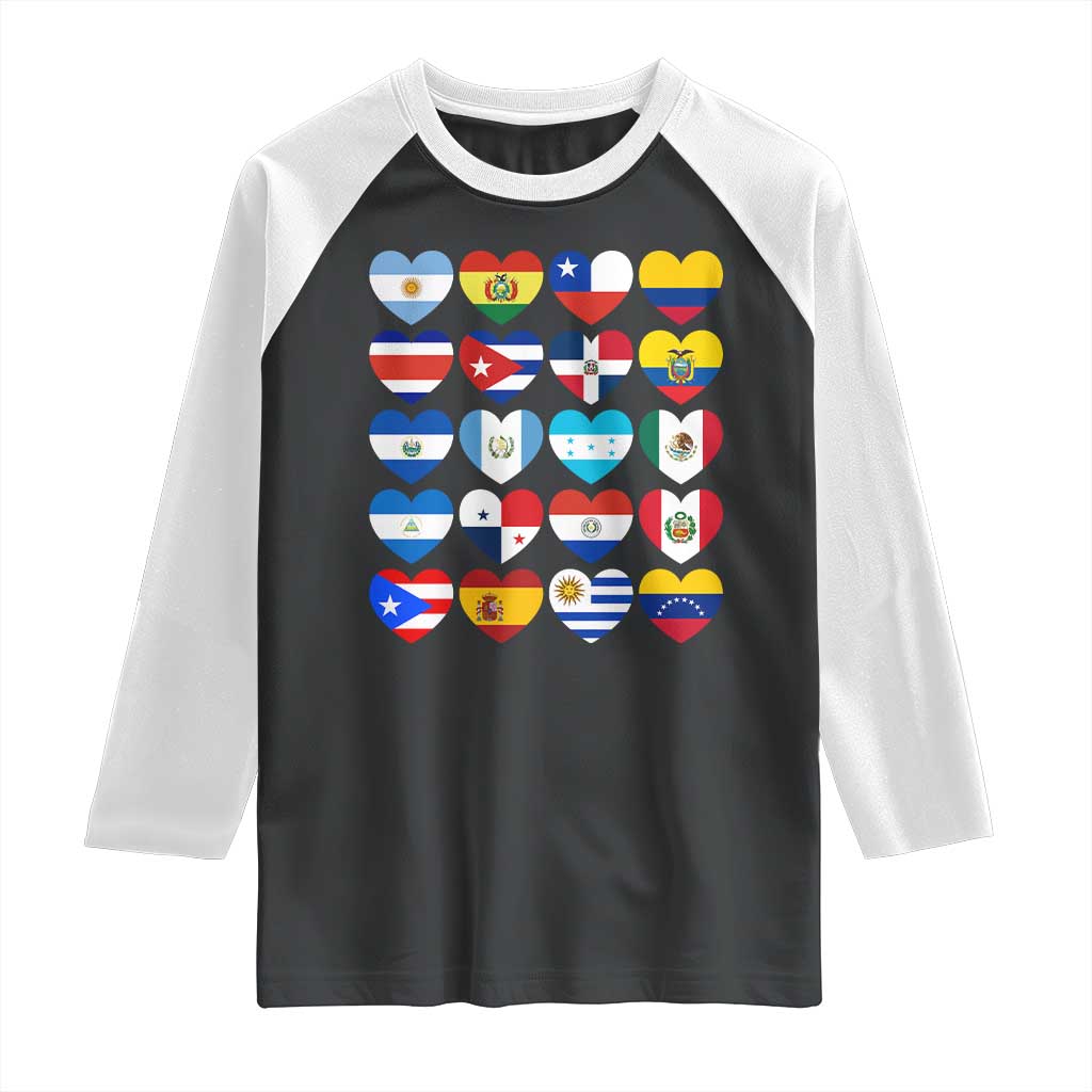 Hispanic Heritage Month Latin American Countries Heart Raglan Shirt - Print Your Wear