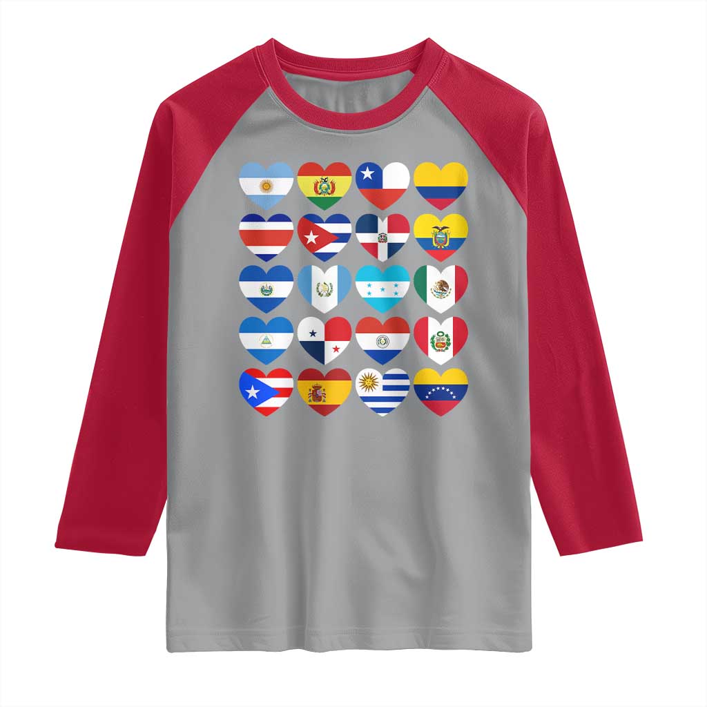 Hispanic Heritage Month Latin American Countries Heart Raglan Shirt TS11 Sport Gray Red Print Your Wear