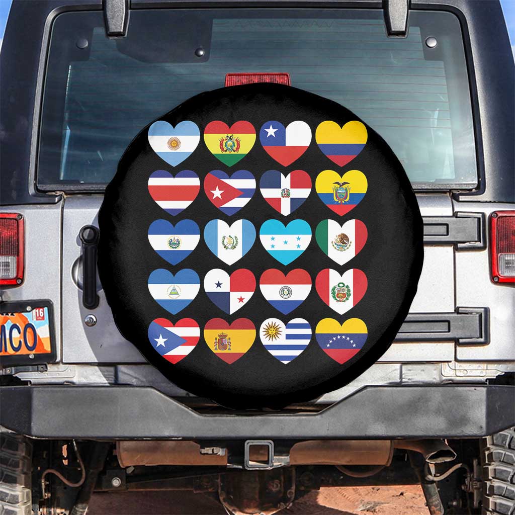 Hispanic Heritage Month Latin American Countries Heart Spare Tire Cover TS11 No hole Black Print Your Wear