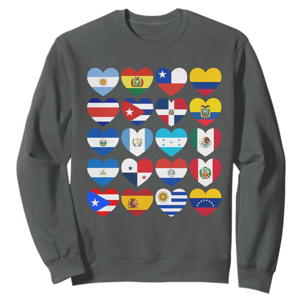 Hispanic Heritage Month Latin American Countries Heart Sweatshirt TS11 Dark Heather Print Your Wear