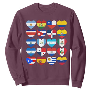 Hispanic Heritage Month Latin American Countries Heart Sweatshirt TS11 Maroon Print Your Wear