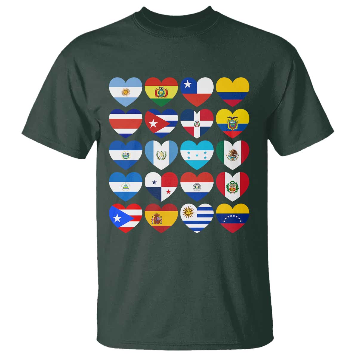 Hispanic Heritage Month Latin American Countries Heart T Shirt TS11 Dark Forest Green Print Your Wear