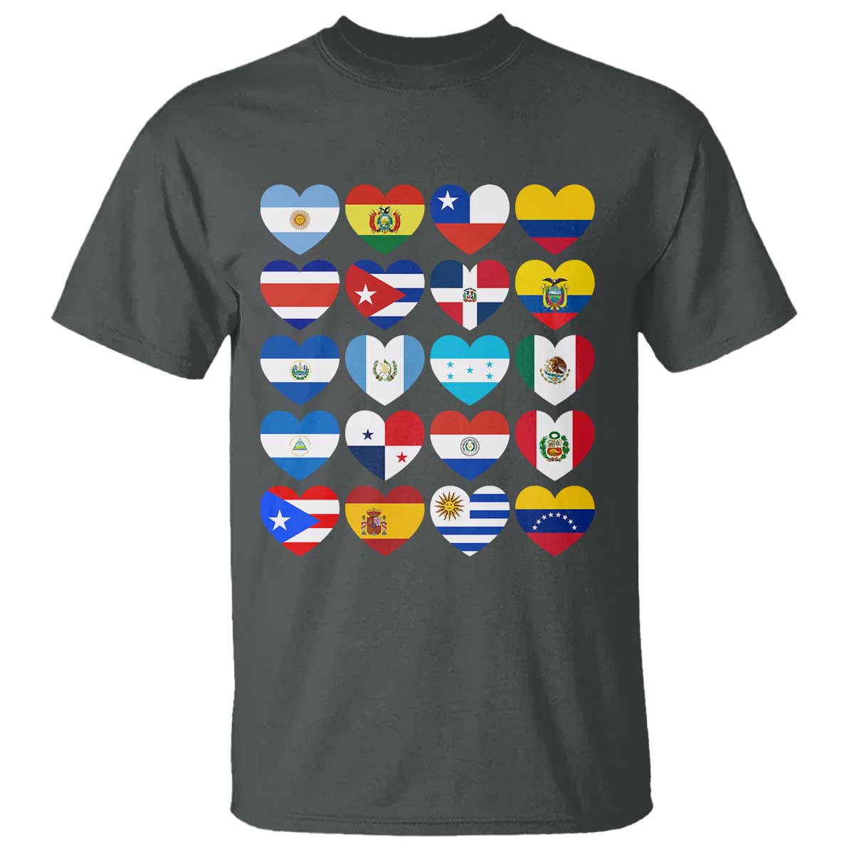 Hispanic Heritage Month Latin American Countries Heart T Shirt TS11 Dark Heather Print Your Wear