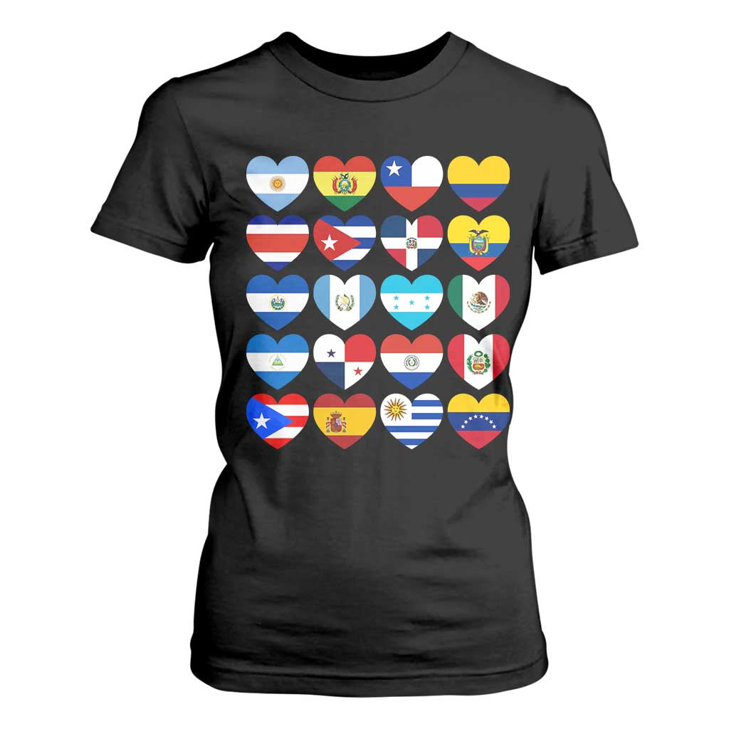 Hispanic Heritage Month Latin American Countries Heart T Shirt For Women TS11 Black Print Your Wear