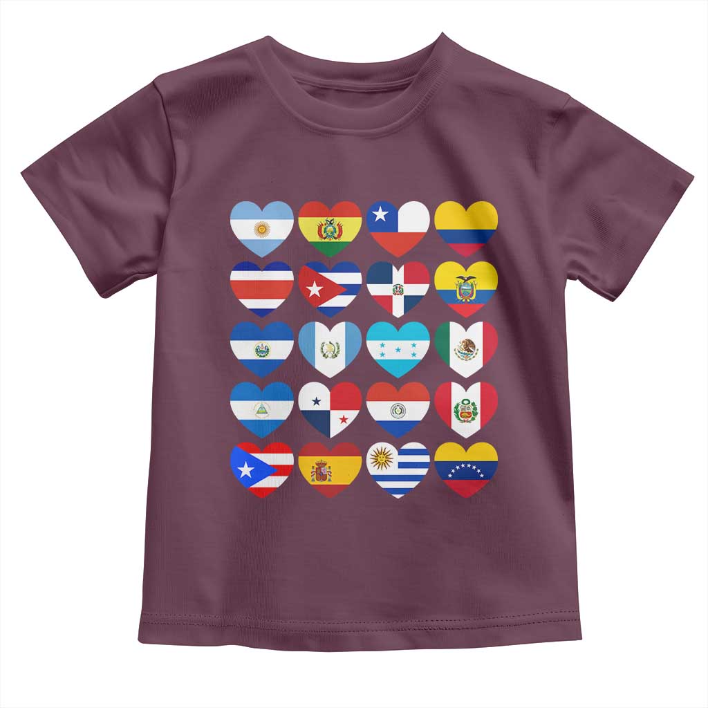 Hispanic Heritage Month Latin American Countries Heart Toddler T Shirt TS11 Maroon Print Your Wear