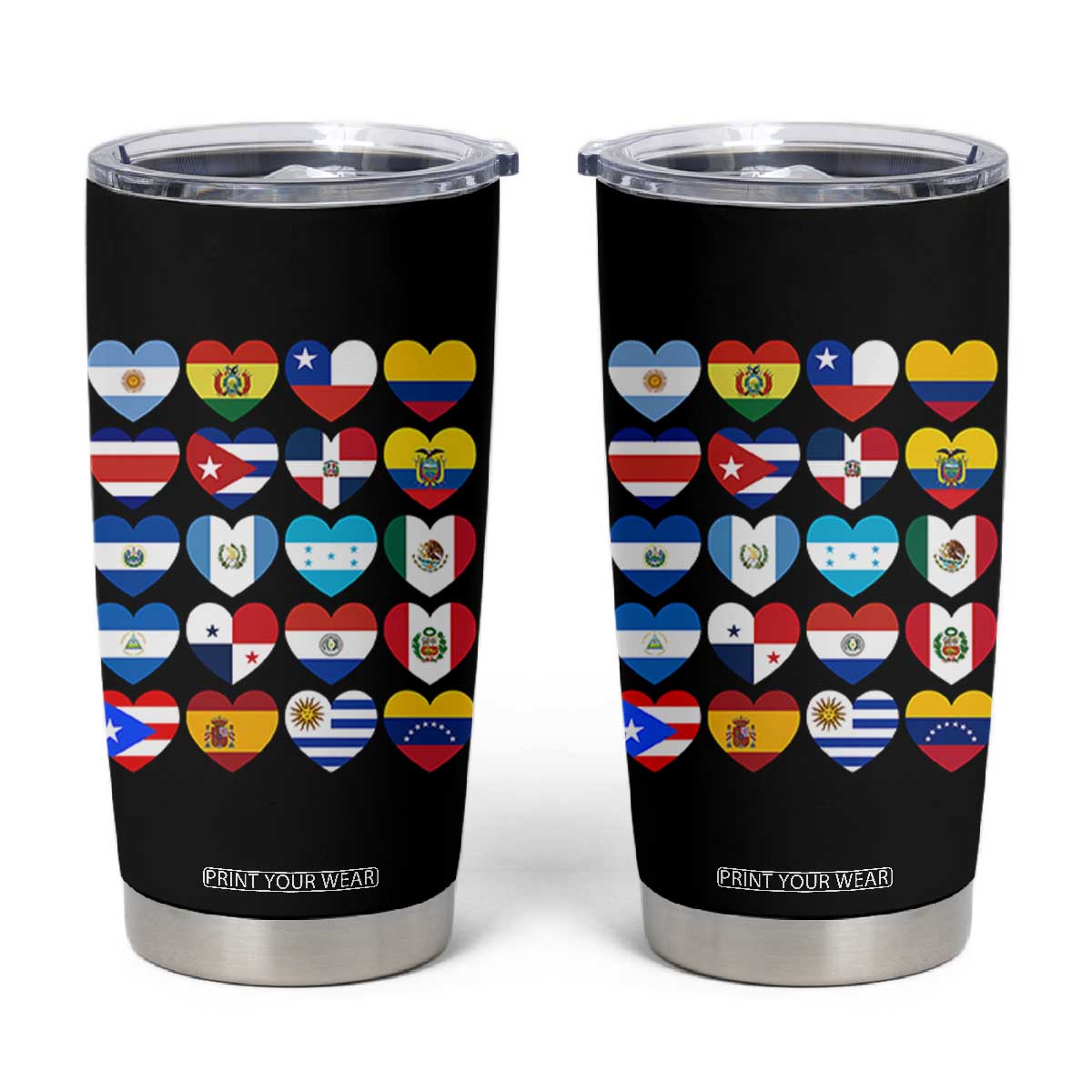 Hispanic Heritage Month Latin American Countries Heart Tumbler Cup TS11 Black Print Your Wear