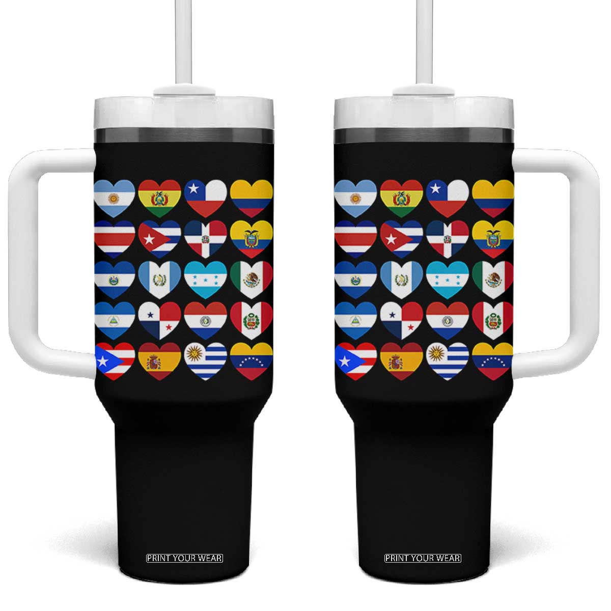 Hispanic Heritage Month Latin American Countries Heart Tumbler With Handle TS11 One Size: 40 oz Black Print Your Wear