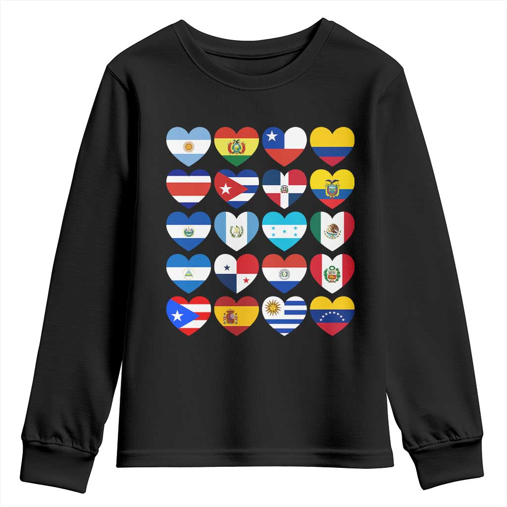 Hispanic Heritage Month Latin American Countries Heart Youth Sweatshirt TS11 Black Print Your Wear