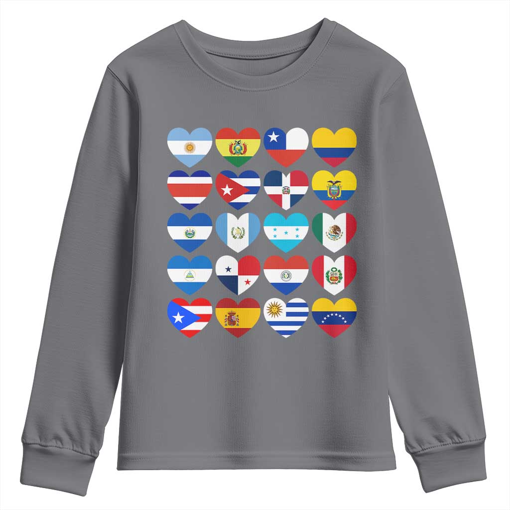 Hispanic Heritage Month Latin American Countries Heart Youth Sweatshirt TS11 Charcoal Print Your Wear
