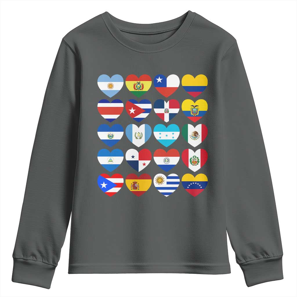Hispanic Heritage Month Latin American Countries Heart Youth Sweatshirt TS11 Dark Heather Print Your Wear