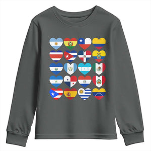 Hispanic Heritage Month Latin American Countries Heart Youth Sweatshirt TS11 Dark Heather Print Your Wear