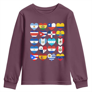 Hispanic Heritage Month Latin American Countries Heart Youth Sweatshirt TS11 Maroon Print Your Wear