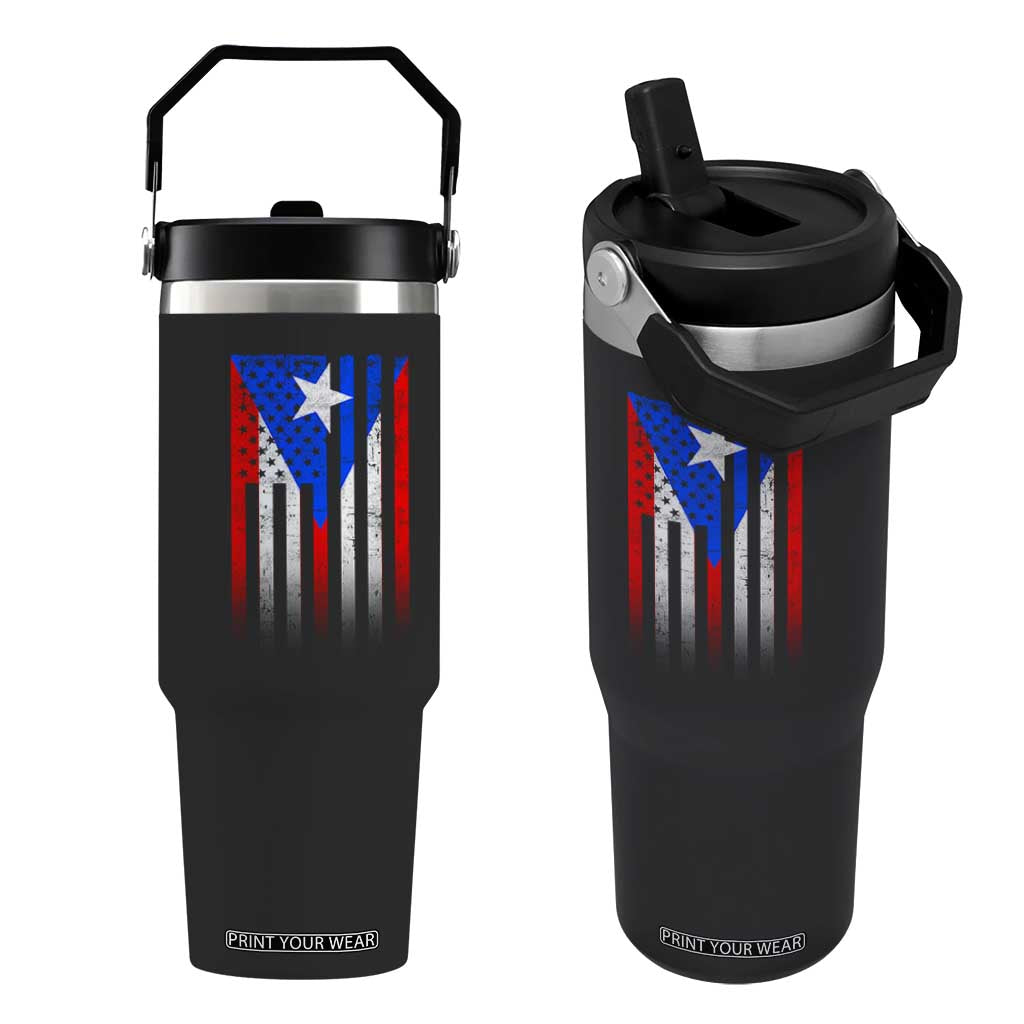 Puerto Rican American Flip Straw Tumbler Half Rican American Puerto Rico Pride TS11 One Size: 30 oz Black Print Your Wear
