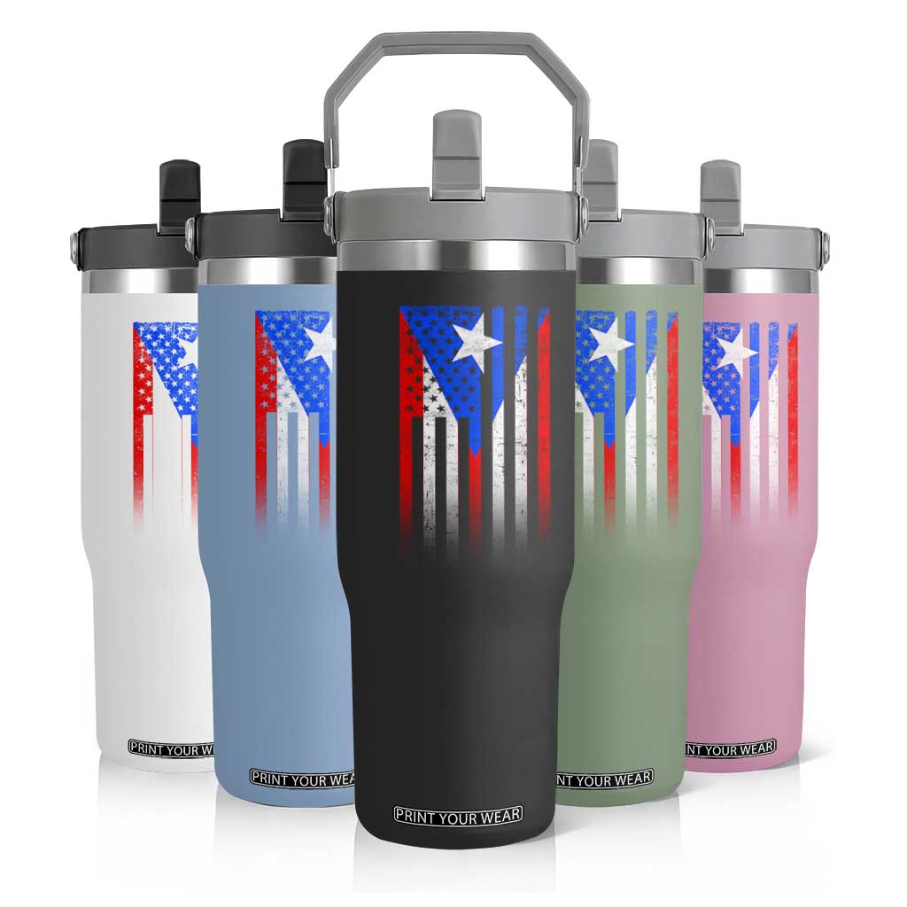 Puerto Rican American Flip Straw Tumbler Half Rican American Puerto Rico Pride TS11 Print Your Wear