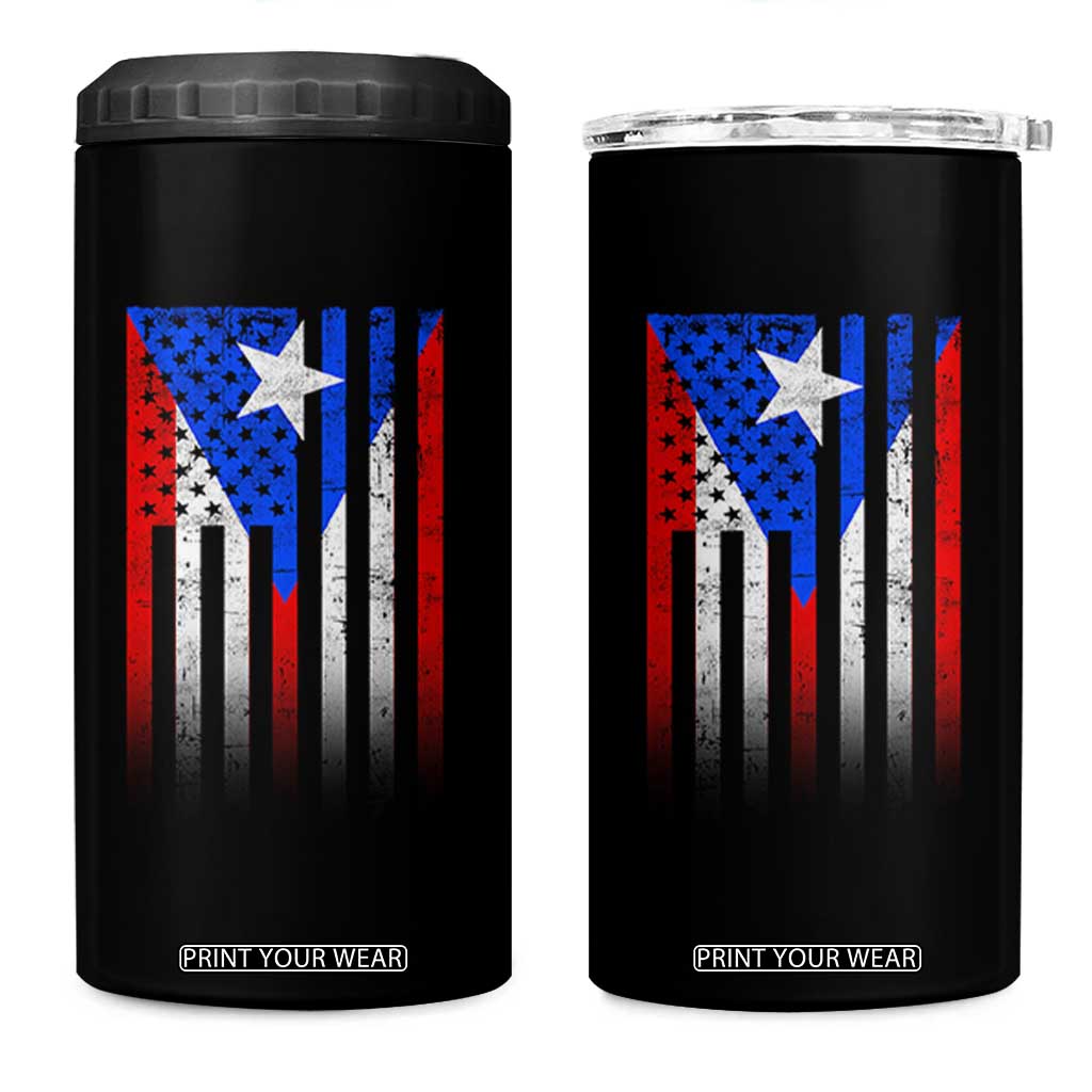 Puerto Rican American 4 in 1 Can Cooler Tumbler Half Rican American Puerto Rico Pride TS11 One Size: 16 oz Black Print Your Wear