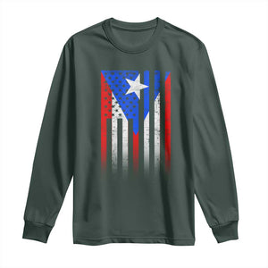 Puerto Rican American Long Sleeve Shirt Half Rican American Puerto Rico Pride TS11 Dark Forest Green Print Your Wear