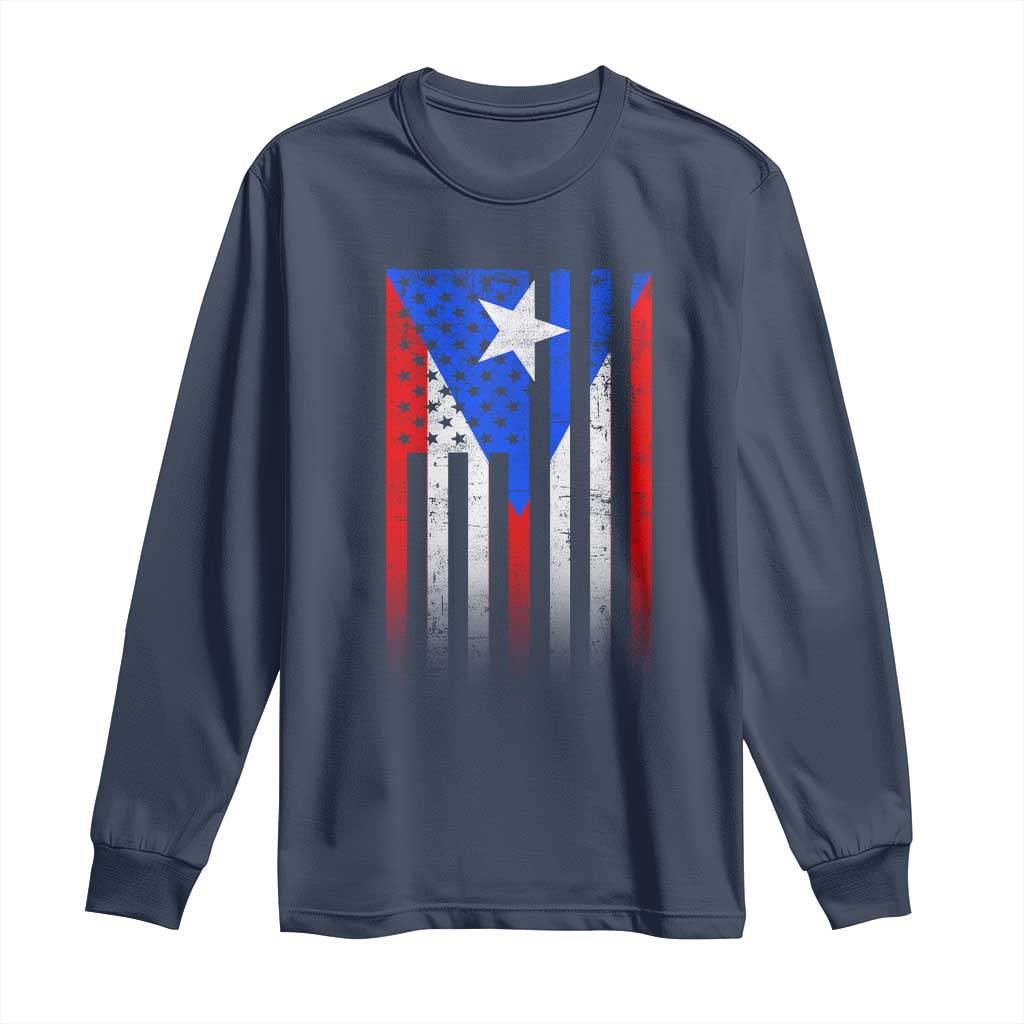 Puerto Rican American Long Sleeve Shirt Half Rican American Puerto Rico Pride TS11 Navy Print Your Wear