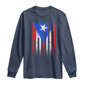 Puerto Rican American Long Sleeve Shirt Half Rican American Puerto Rico Pride TS11 Navy Print Your Wear
