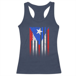 Puerto Rican American Racerback Tank Top Half Rican American Puerto Rico Pride TS11 Navy Print Your Wear