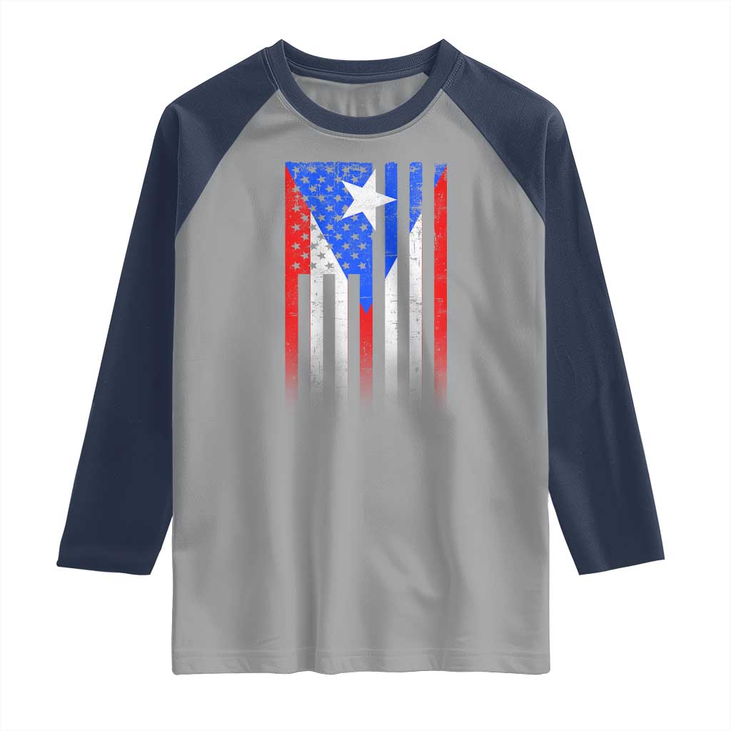 Puerto Rican American Raglan Shirt Half Rican American Puerto Rico Pride TS11 Sport Gray Navy Print Your Wear