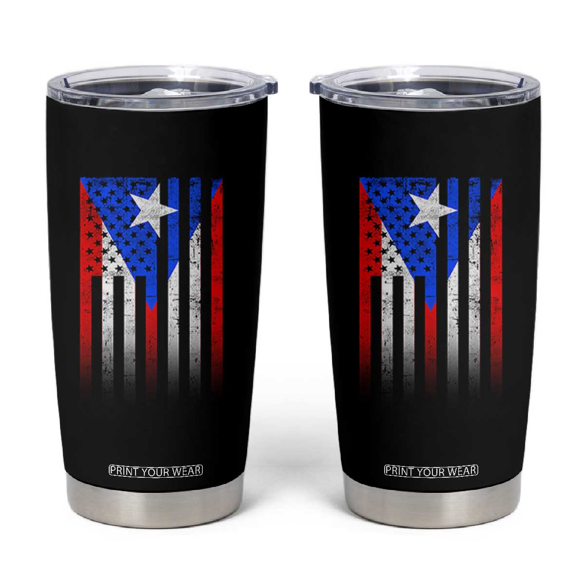 Puerto Rican American Tumbler Cup Half Rican American Puerto Rico Pride TS11 Black Print Your Wear