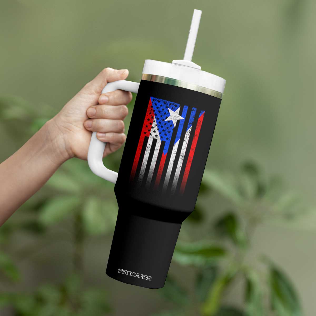 Puerto Rican American Tumbler With Handle Half Rican American Puerto Rico Pride TS11 Print Your Wear