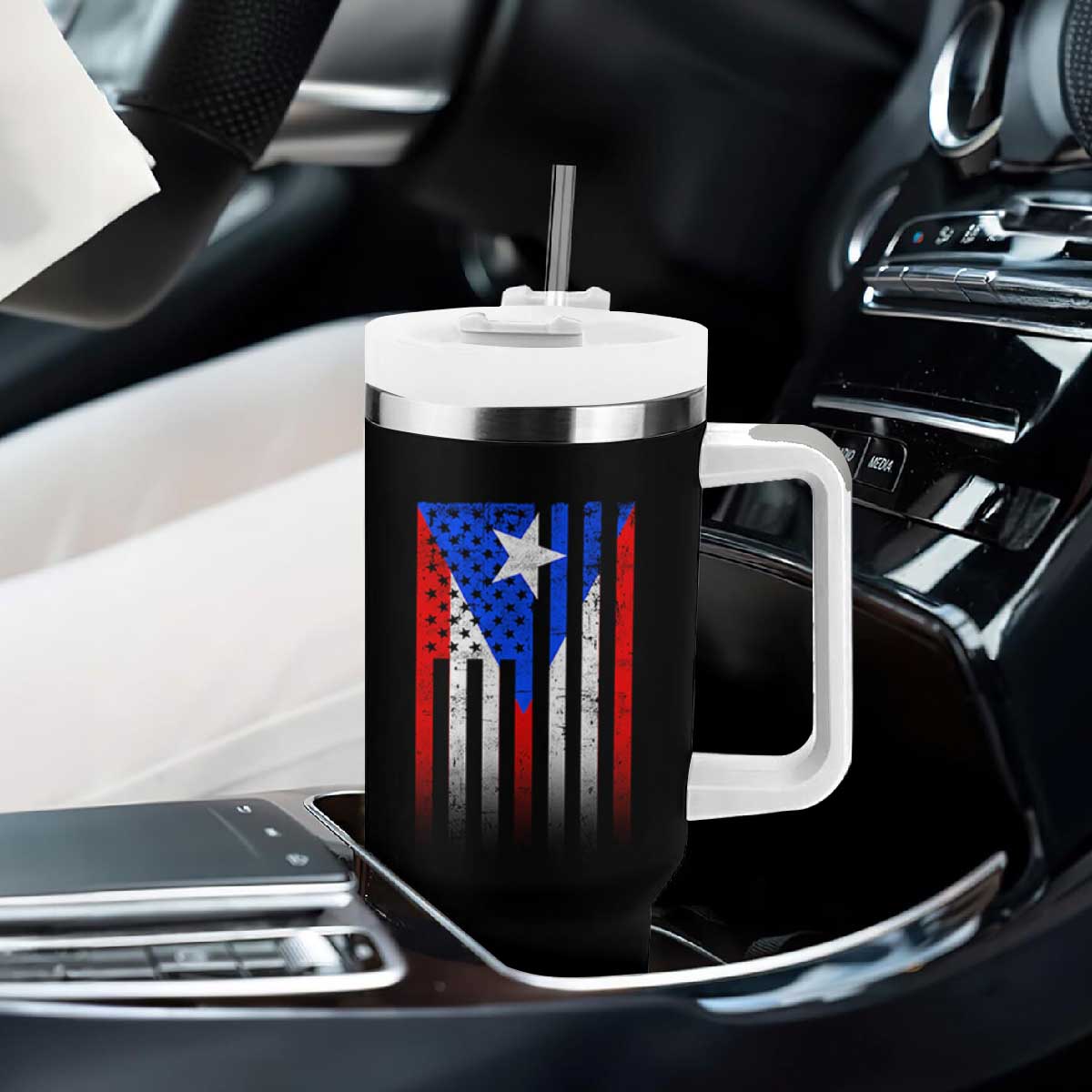 Puerto Rican American Tumbler With Handle Half Rican American Puerto Rico Pride TS11 Print Your Wear