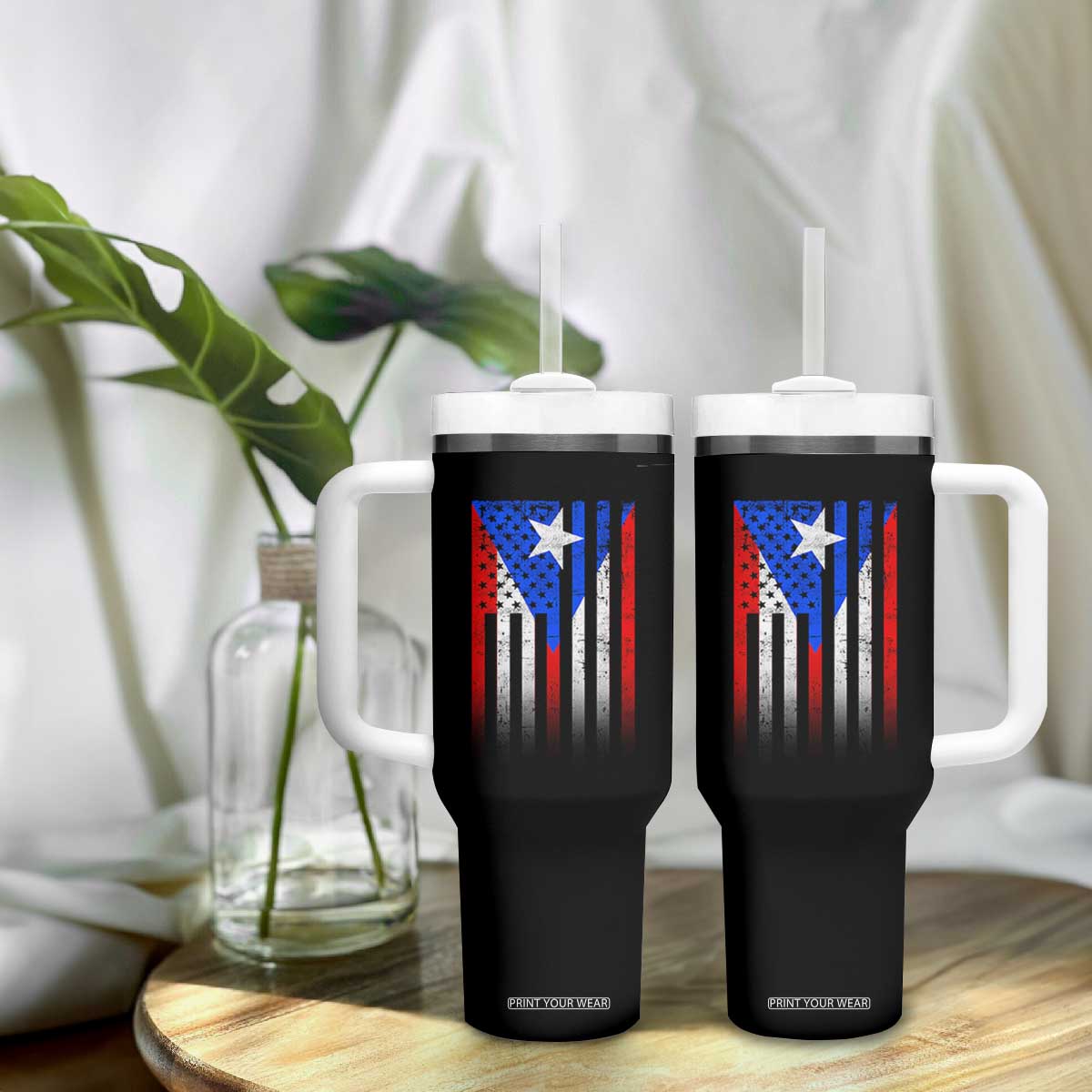 Puerto Rican American Tumbler With Handle Half Rican American Puerto Rico Pride TS11 Print Your Wear